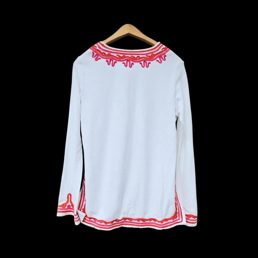 TORY BURCH Cotton Terry Cloth White Tunic Shirt Beach Pool Cover Up S Preppy